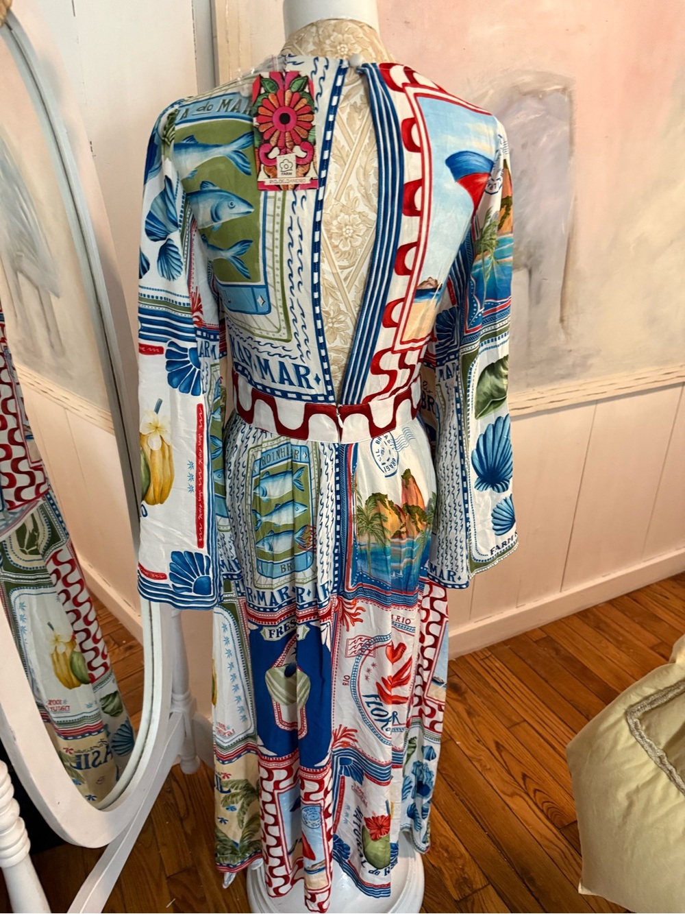 Farm Rio Bohemian Multi-Print Maxi Dress - Blue & White red - Picture 2 of 16